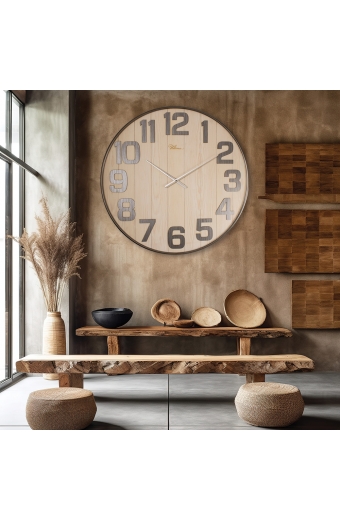 3649 ES  Metal / Ahşap 90 cm. Duvar Saati